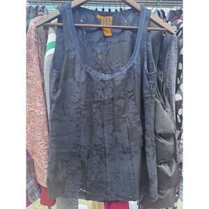 TORY BURCH Silk Blouse Size 4 Black See Through Sleeveless Tank Silk/Cotton
